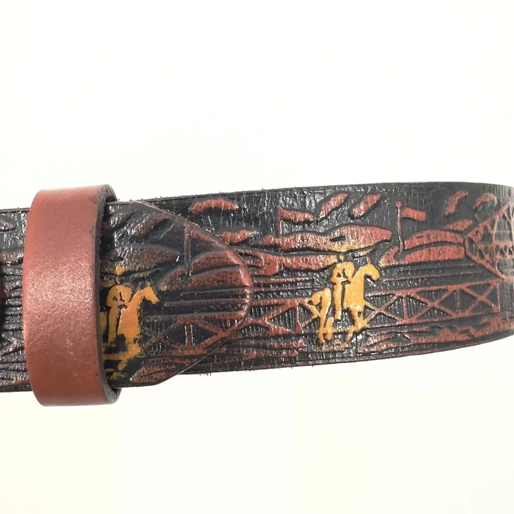 Nocona Western Belt Boys 24 Rodeo Tooled Leather Big Buckle Bull Rider Cowboy